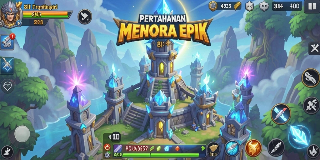 Tampilan menara pertahanan dan serangan musuh dalam 8II.