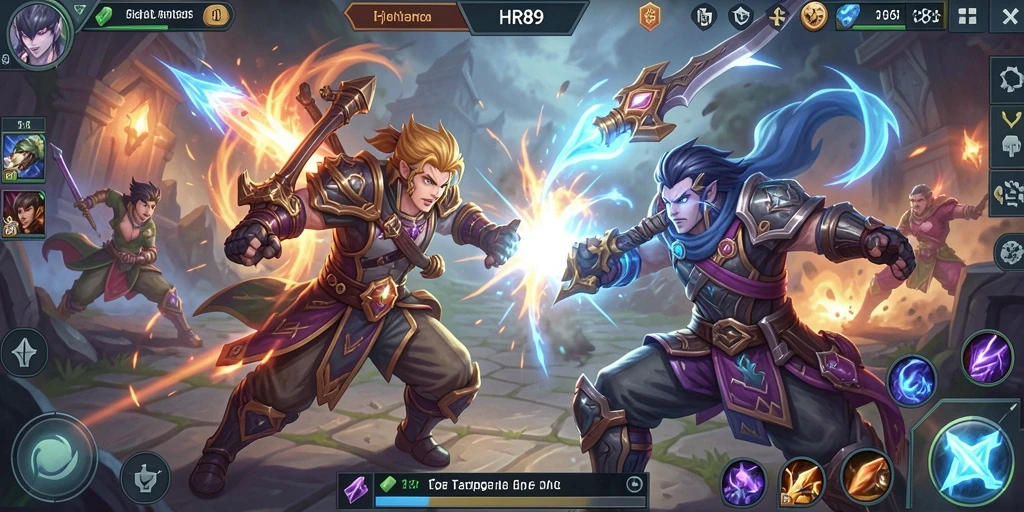 Tampilan permainan <strong>HR89</strong> yang penuh aksi dan strategi MOBA.