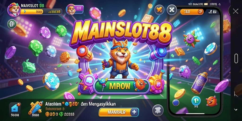 Tampilan permainan Arcade yang penuh warna dan menarik.