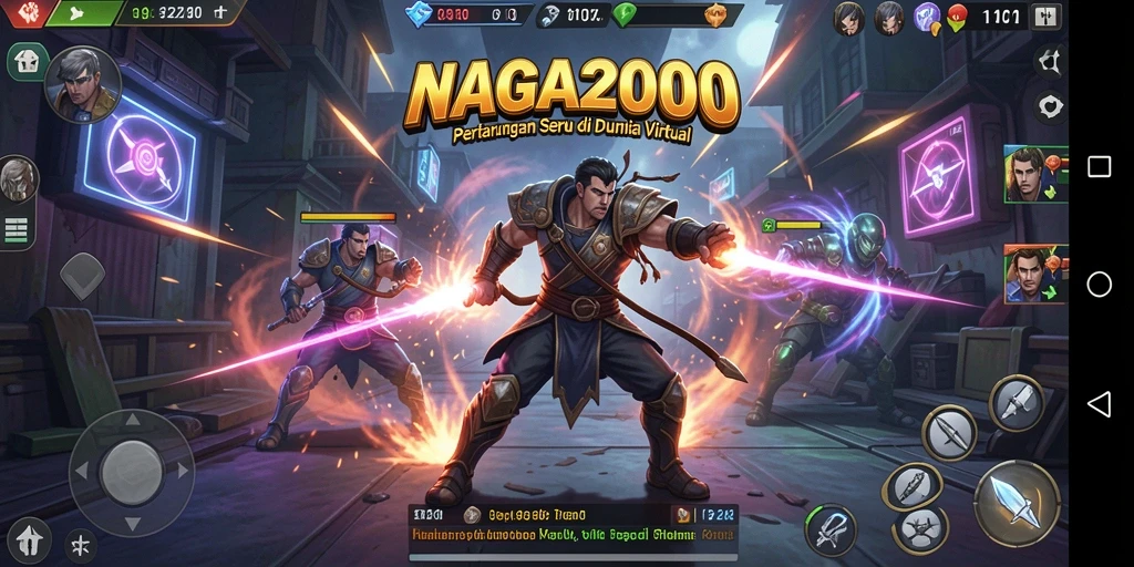 Gameplay NAGA2000 yang penuh aksi dalam pertarungan karakter.