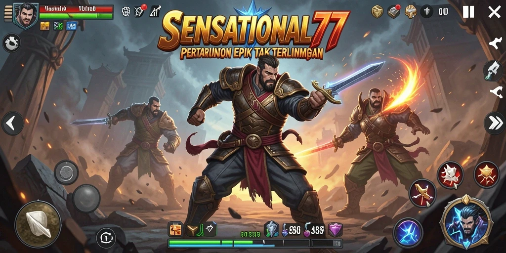 Tampilan gameplay SENSATIONAL77 dengan aksi pertarungan yang epik.