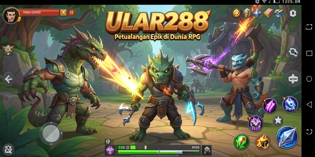 Screenshot utama ULAR288 menampilkan pertarungan epik dalam gameplay RPG.